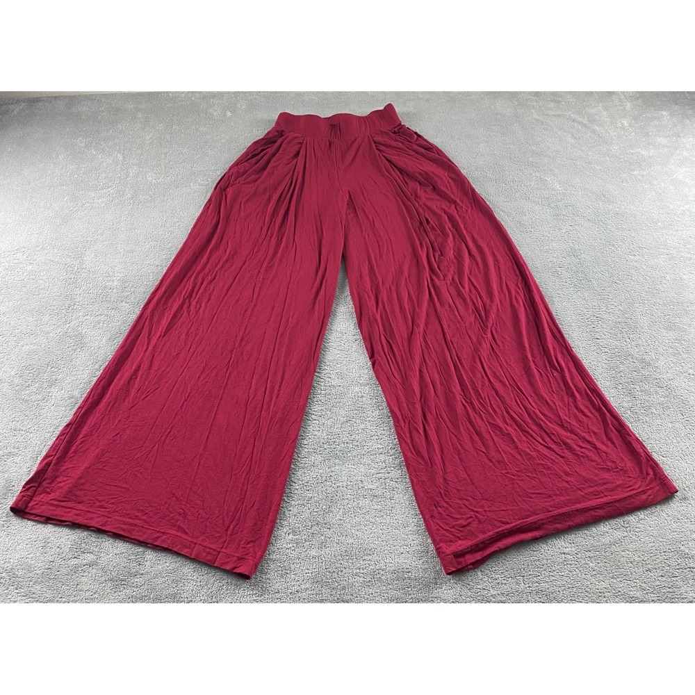 Windsor Burgundy Wide Leg Palazzo Pants High Rise Elastic Waist Pockets Womens
